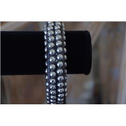 WOOD SILVER STUDDED CUFF BRACELET/3/4"WIDE