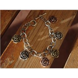 ANTIQUE SILVER/MULTI COLOR ROSE CHARM BRACELET