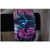 Image 1 : BLACK WIDE CUFF BRACELET PINK AND TURQUOISE HOPE AND PEACE DESIGN