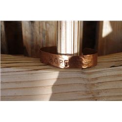 COPPER  metal cuff bracelet/Engraved HOPE/1/2" in diameter