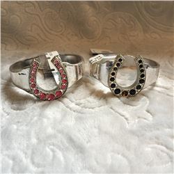 PINK STONE HORSEHOE BRACELT**SCRATCHED-BLACK STONE HORSEHOE BRACELET**MISSING A STONE