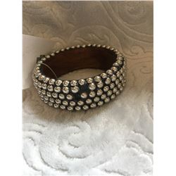 WOOD SILVER STUDDED CUFF BRACELET/1"WIDE***MISSING A COUPLE OF STUDS **