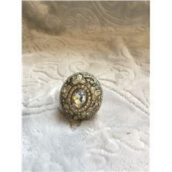 CRYSTAL PEARL SILK SCARF SLIDE/RING /SILVER