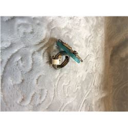 TURQUOISE DOUBLE PISTOL WESTERN STAR/SILK SCARF SLIDE/RING