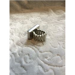 SILVER BLING/RECTANGLE LEOPARD HIDE STEERHEAD/SILK SCARF SLIDE/RING