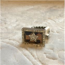 SILVER BLING/RECTANGLE LEOPARD HIDE STAR/SILK SCARF SLIDE/RING