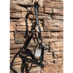 SMALL BLACK LEATHER SHOW HALTER/SWARVARSKI CRYSTAL ACCENTS