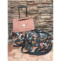 COWBOY HAT MOTIF/ROLLING CARRYON AND TOTE/BROWN AND BLACK