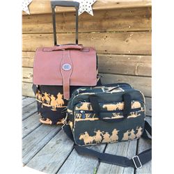 COWBOY SILOUETTE MOTIF/ROLLING CARRYON AND TOTE/BROWN AND BLACK/