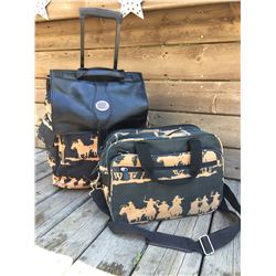 COWBOY SILOUETTE MOTIF/ROLLING CARRYON AND TOTE/BROWN AND BLACK