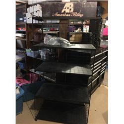 BLACK METAL AMERICAN WEST RETAIL SHELVING UNIT / COMES WITH A BAG OF HOOKS TO USE ON GRID PART OF UN