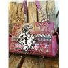 Image 1 : WESTERN BRONC DESIGN BURGANDY AZTEC PURSE/double chain straps/inner and outer zipper compartments/to