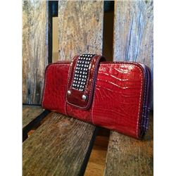 LEATHER CROC WALLET/Size: 7" x 4" x 1"/Checkbook wallet with buckle snap closure/ Multiple card slot