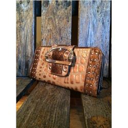 LEATHER CROC WALLET/Size: 7" x 4" x 1"/Checkbook wallet with buckle snap closure/ Multiple card slot