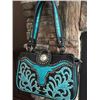 Image 1 : MONTANA WEST WESTERN CONCHO BLACK AND TURQUOISE HANDBAG/Steep head design on front.Double shoulder s