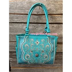 Montana West TURQUOISE AND SILVER GREY TOOLEDhandbag. Double shoulder straps. Inner and outer