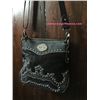 Image 1 : BLACK LEATHER HAIR ON HIDE WESTERN MESSENGER PURSE/ zip and open pocket on the back. Strap is a comf