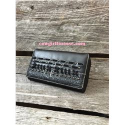 WESTERN TOOLED TRIFOLD/ZIPPER WALLET/Black tooled western trifold/zipper wallet