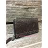Image 1 : LEATHER TOOLED ZIPPER WALLET/This wallet features leather on the front.Top zipper with  removable st