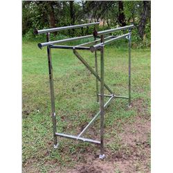 SILVER METAL DOUBLE CLOTHING RACK/TOP BAR ON EACH SIDE SLIDES UP TO CUSTOMIZE HEIGHT