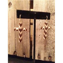 GOLD AND BROWN CHEVRON CROSS EARRINGS-1.75" L x 1" W