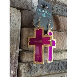 CRAZY TRAIN/BRIGHT PURPLE CROSS HOOK EARRINGS