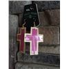 Image 1 : CRAZY TRAIN/BRIGHT PINK CROSS HOOK EARRINGS