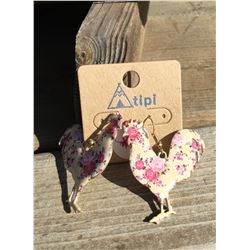 FLORAL ROOSTER EARRINGS/SOFT YELLOW PINK