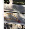 Image 1 : MUSTARD YELLOW LEATHER NECKLACE/RED ROSE