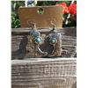 Image 1 : ANTIQUE SILVER BOOT EARRINGS/TURQOISE STONE ACCENT