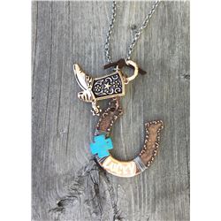 LONG NECKLACE /COPPER HORSHOE PENDANT/BOOT CHARM