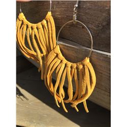 MUSTARD YELLOW LEATHER FRINGE EARRINGS