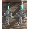 Image 1 : ANTIQUE SILVER CROSS/TURQUOISE BEADED HOOK EARRINGS