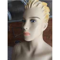 VINTAGE MANEQUIN/ INCHES TALL/ HAS SOME FLAWS/ COMES WITH GLASS FLOOR STAND