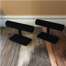 TWO BLACK VELVET BRACELET DISPLAY STANDS
