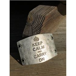 LENNY AND EVA LARGE SILVER SENTIMENT/ FITS ON WIDE CUFF BRACELET /KEEP CALM AND CARRY ON