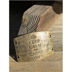 LENNY AND EVA LARGE BRASS SENTIMENT/ FITS ON WIDE CUFF BRACELET /KEEP CALM AND CARRY ON