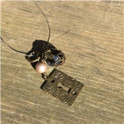 LENNY AND  EVA BRASS KEY HOLE/GREEN  BEAD CHARM/PENDANT