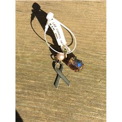 LENNY AND  EVA  BREAST CANCER RIBBON/PINK BEAD CHARM/PENDANT