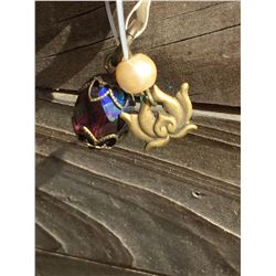 LENNY AND  EVA  LOTUS FLOWER/ PURPLE BEAD CHARM/PENDANT