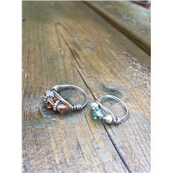 TWO STERLING SILVER RINGS/AMBER SWARVARSKI CRYSTALS/GREEN SWARVARSKI CRYSTALS / HAND CRAFTED IN SASK