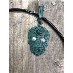 BLACK LEATHER ROPE NECKLACE/SUGAR SKULL PENDANT