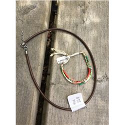 BROWN LEATHER ROPE NECKLACE/ BEADED BRACELET