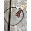 Image 1 : BROWN LEATHER ROPE NECKLACE/ TURQUOISE LEATHER FRINGE EARRINGS