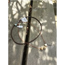 BROWN LEATHER ROPE NECKLACE/LEATHER STONE BEAD CHOKER NECKLACE