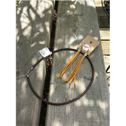 BROWN LEATHER ROPE NECKLACE/LEATHER MUSTARD FRINGE EARRINGS