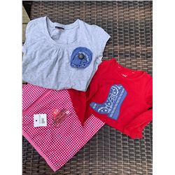 RED LONG SLEEVE SHIRT SIZE 2T/GREY GIRLS TSHIRT SIZE4 T/COWGIRL FINESSE TOTE BAG!!