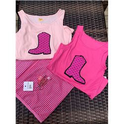 1 PINK SIZE 5T AND 1 BRIGHT PINK TANK TOPSSIZE 6 /COWGIRL FINESSE TOTE BAG