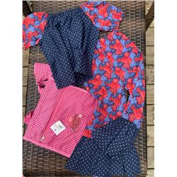 NAVY BLUE POKA DOT/RED PAISLEY GIRLS OUTFIT SIZE6/GREY/DENIM GIRLS DRESS SIZE 10/COWGIRL FINESSE TOT
