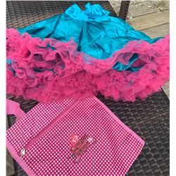 GIRLS TEAL TUTU SKIRT WITH PINK RUFFLE SIZE 7/COWGIRL FINESSE TOTE BAG!!